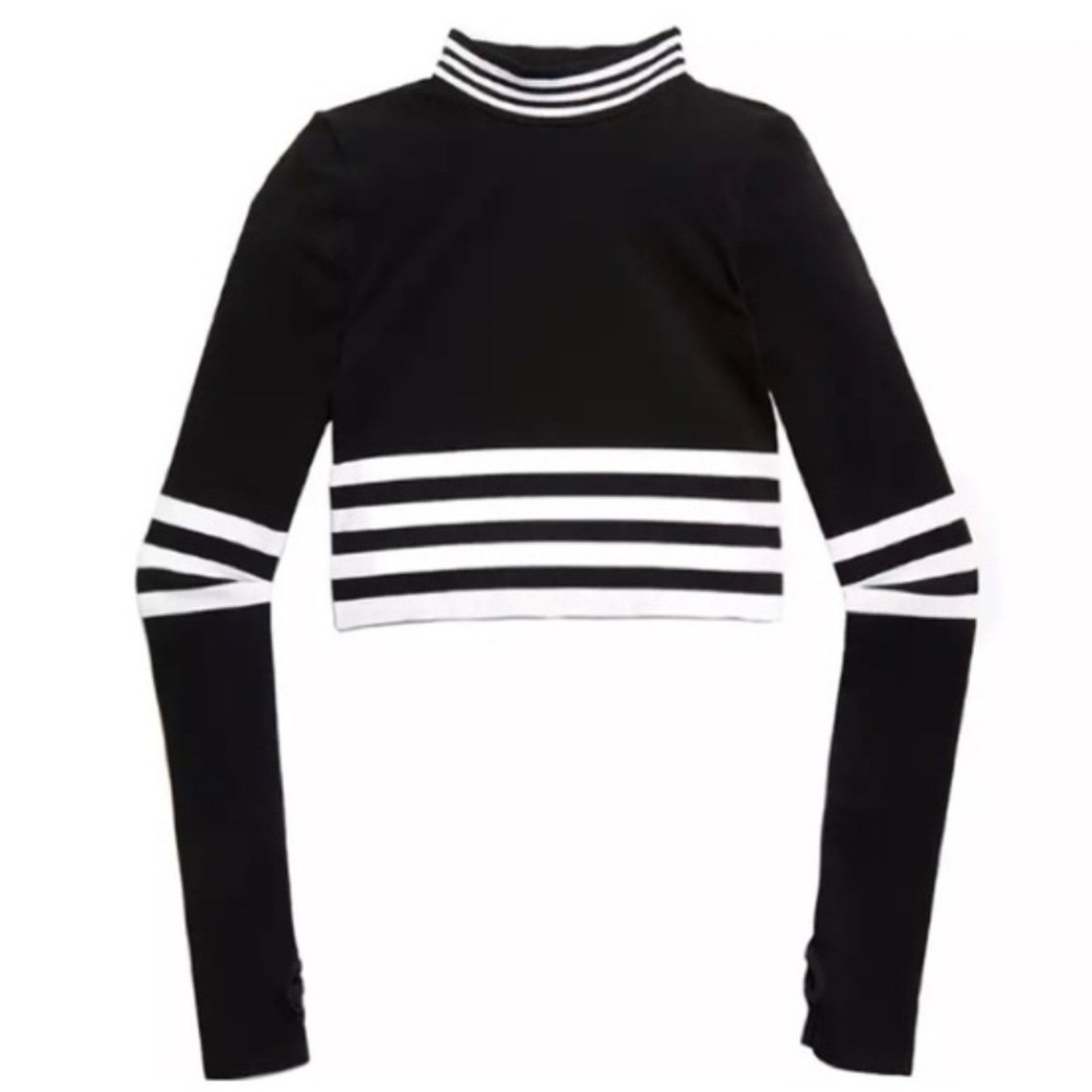FREE PEOPLE Movement Triumph Stripe Crop Top Women's Medium Black Athleisure Y2K - Picture 13 of 13